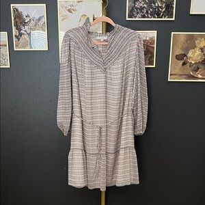 LOFT Plaid Mini Dress - Cream and Black